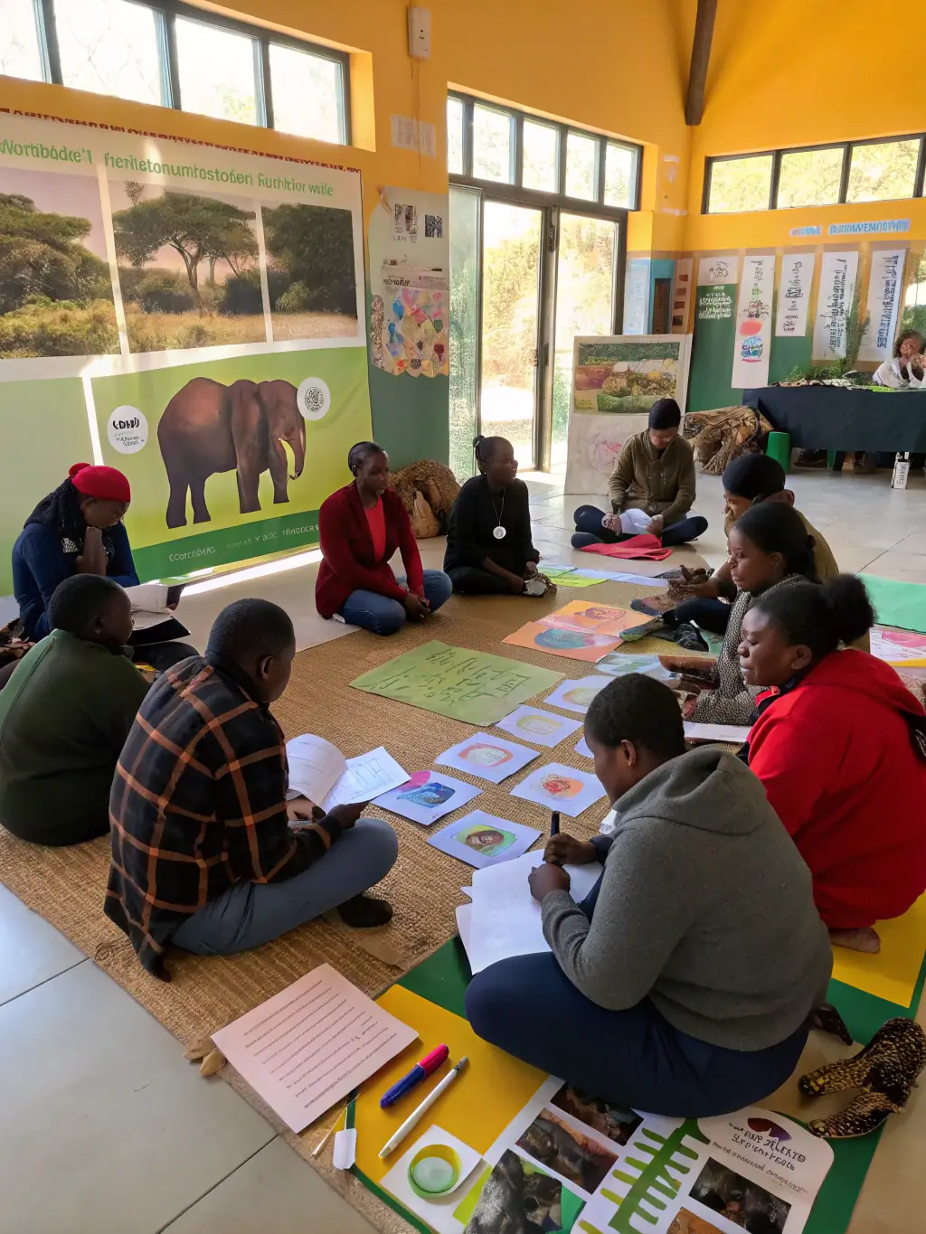 A photo of a workshop where hunters are learning about wildlife conservation and sustainable hunting practices, highlighting the educational aspect of the organization.
